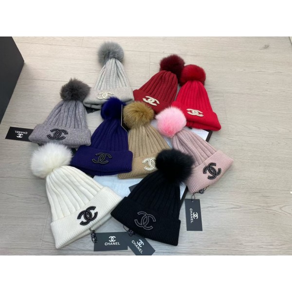 ハイブランドシャネルニット帽子レディース 冬 柔らか 暖かい Chanel 毛糸の帽子 スノボ スキー 登山 自転車 アウトドア 用 ブラック/オレンジ フリーサイズ