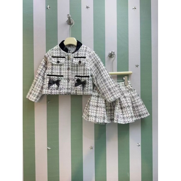 ブランドシャネルガールズ フォーマル ウェア Chanel キッズ ツイードスーツ 2点セットアップ リボン付き レース装飾 長袖 ジャケット スカート 女の子 子供服 ツイード90¬140cm 