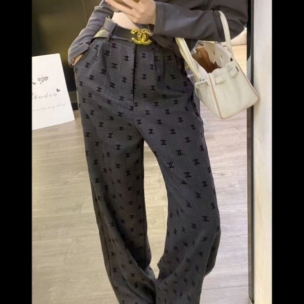 シャネルワイドパンツ レディース ブランド Chanel ガウチョパンツ ストレートパンツ リラックス ハイウエスト ロングパンツ ウエストゴム ズボン ボトムス ゆったり 体型カバー カジュアル 無地 脚長 日常 通勤 春 秋 冬S¬XL 