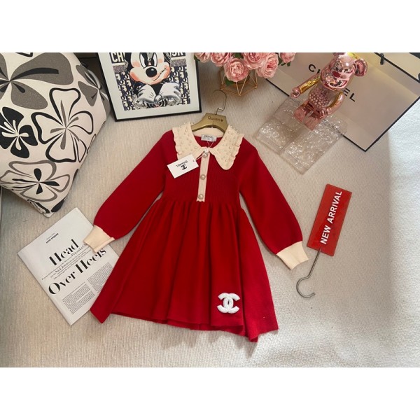 シャネル子供服 ガールズ 長袖 ワンピース ブランドChanel キッズ ニットワンピース ニットセーター フォーマル 子供ドレス セータードレス 洋服 お姫系 普段着 カジュアル 通園 通学 入学式 卒業式 発表会 90¬150cm