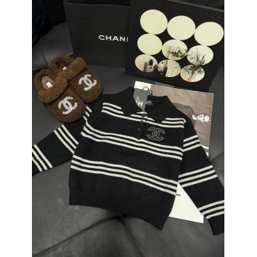 シャネル子供ニットポロシャツ ストライプ...