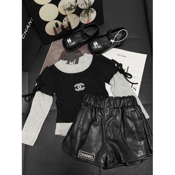 シャネル子供服 ジャージ キッズ ハイブランド Chanel 女の子 セットアップ 春秋服 長袖 トレーナー スポーツパンツ 子供 上下セット 可愛い レザーショートパンツ 女の子 カジュアル 90¬160cm 