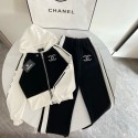 Chanel シャネルブランドおしゃれ 子供服 ジャージ ロングパンツ トップス 長袖 女の子 キッズ スウェット 上下セット ガールズ フード付き 前開き 運動服 シンプル 韓国風 2点セット カジュアル 可愛い 学生 120-170cm