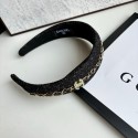 ブランドシャネルヘッドバンド Chanelヘアカチューシャ メタルチェーン付き ツイード生地 高クビレ効果 頭小さく見える 髪固定 おしゃれ デイリー使いに最適 黒 グレー