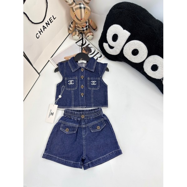 ブランドChanel 子供服 セットアップ シャネルデニム ジャケット ショートパンツ 2点セット 女の子 上下セット シャツ ジーンズ キッズ デニムパンツ ズボン ジャージ ガールズ ダンスウェア ジュニア 90¬150cm