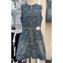 ハイブランド Chanel レディース ノースリーブ デニム シャネルジャンパースカート 夏ワンピース カジュアル ひざ丈 オールインワン 大人 ワンピ リゾート S¬L