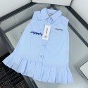 ブランド シャネル 無袖ワンピース キッズ 女の子 Chanel ノースリーブドレス かわいい 柄プリント ベビー服 薄手 通気性 快適 子供ドレス ガールズ 韓国 お洒落 90¬140cm 袖なし プリンセスドレス
