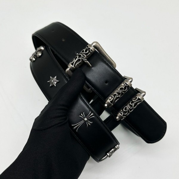 クロムハーツブランドレザー ベルト メンズ PU革 帯のみ Chrome Hearts スタッズベルト 交換用 個性スタッズ  トゲ 黒色 カジュアル ロック パンク バンド ブラック