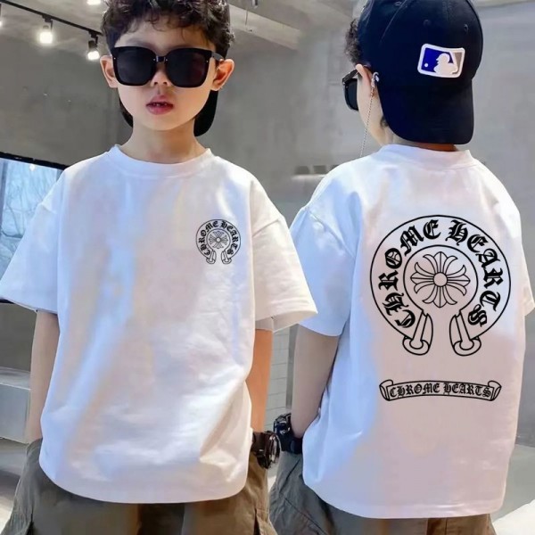 ブランドChrome Hearts 子供ウェア 半袖Tシャツ ガールズ 女の子 クロムハーツ ボーイズ 男の子 キッズ プリントTシャツ 春 夏 韓国 トップス 上着 110-170cm