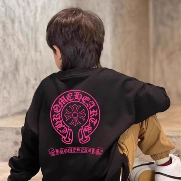 ハイブランドクロムハーツ キッズ スウェット Chrome Hearts子供パーカー ピンクロゴ boy長袖Tシャツ 子供服 110-160cm ユニセックス カジュアル 厚手