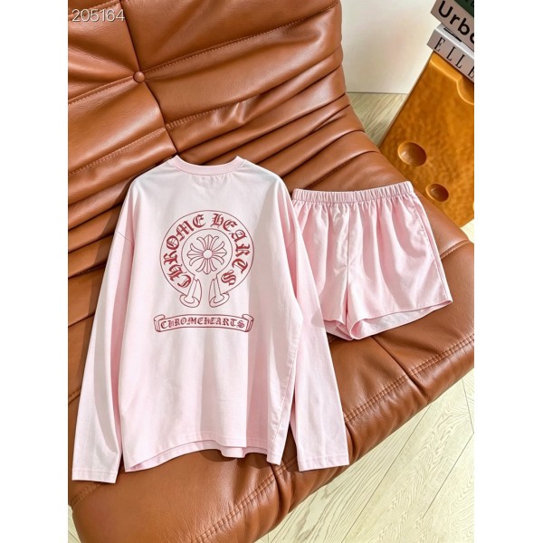 ブランドChrome Hearts春秋セットアップ レディース クロムハーツ長袖トレーナー ショートパンツ  半袖Ｔシャツ 薄手 おしゃれ オーバーサイズ スウェット 丸首 通気 ゆったり 快適