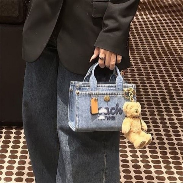 コーチ手提げバッグ レディース ブランドCoach ミニ  バッグ 小さめ デニムバッグ 軽い 軽量 ハンドバッグ トートバッグ デニム 気質 ファッション 流行り