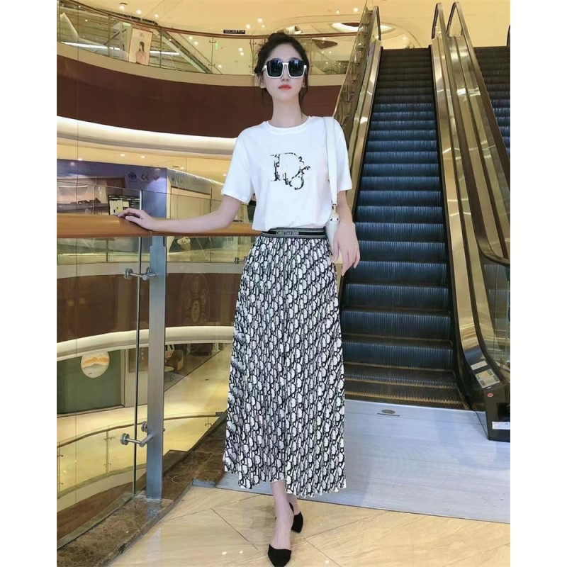 Dior レディース 夏服 tシャツ スカート ディオール 上下セットアップ