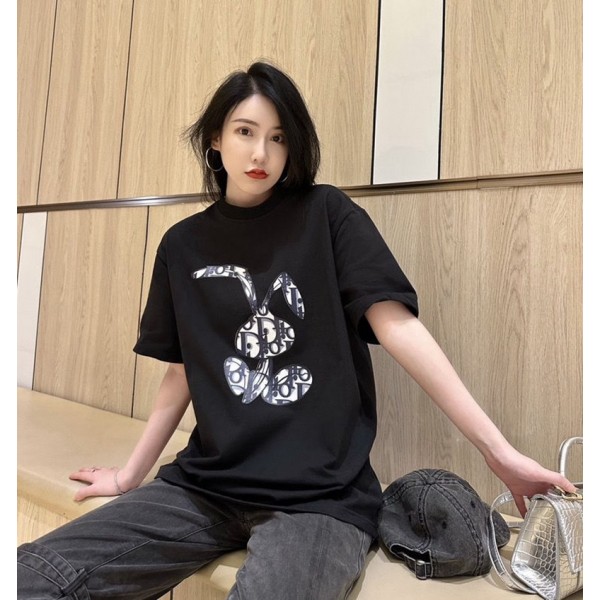 Dior ディオールtシャツハイブランド夏ブランドtシャツオーバーサイズ韓国 パチモン tシャツtシャツ ユニセック ブランド 黒白 ファション 人気