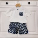 Dior ディオール 子供服 ２点セット tシャツ 上下セット キッズ ポロシャツ ショーツ夏 ブランド セットアップ 子供の服 かわいい トップス ハーフパンツ ゆったり スポーツウェア おしゃれ 人気 メンズ レディーズ