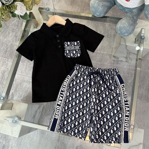 Dior ディオール 子供服 ブランド  ポロtシャツ 上下セット ２点セットキッズ かわいい トップス ハーフパンツ ゆったり スポーツウェア おしゃれ 人気 メンズ レディーズ 春夏 2色  90 - 160cm