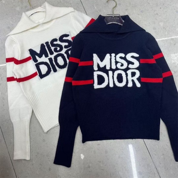 Dior ディオール ブランド ニット レディース 冬服 セーター オシャレ ブロックチェック編み ニットセーター  S - XL クルーネック ニットソー 厚手 保温 トップス ゆったり カットソー あったか 防寒 服 カジュアル 秋 冬