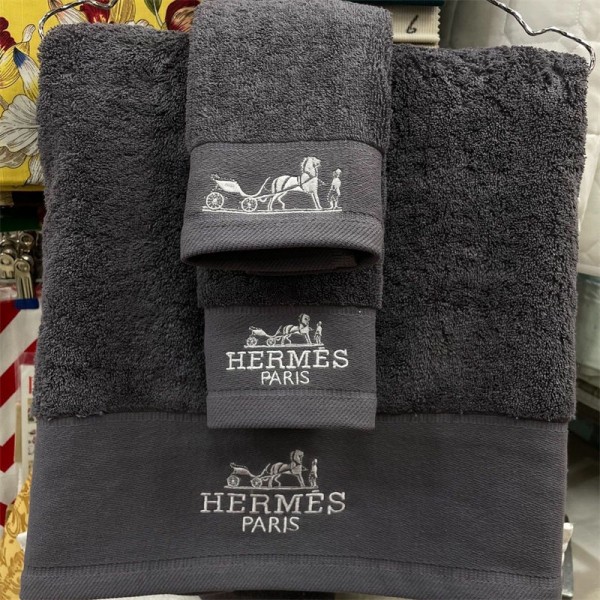 Hermes エルメスバスタオル 激安 ハイブランド多用途タオル 3点セット ハイブランドシャワータオル 大幅 吸水タオルフェイスタオル ブランドハンカチ 人気