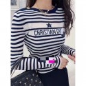 Dior ディオール ハイブランド ボーダー柄 カットソー ニット セーター 白 黒 長袖 秋 冬 ゆったり 大きめ シルエット リブ ワイド 上着 カジュアル レディース S - L