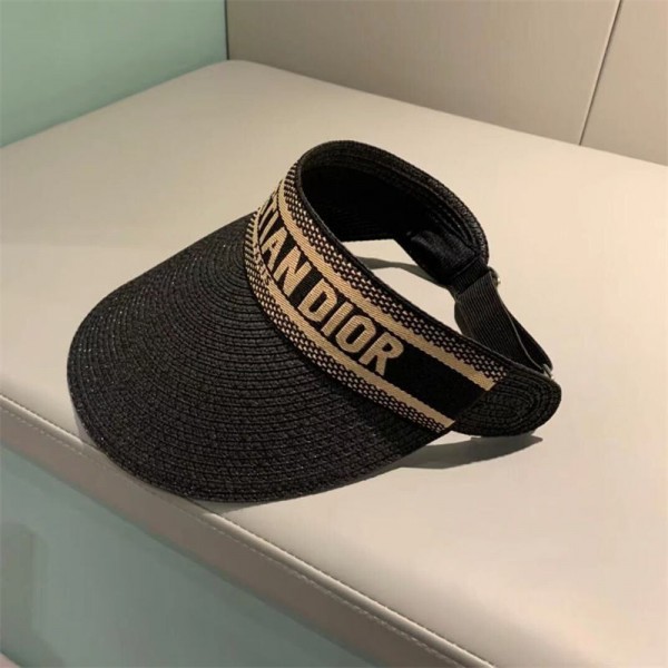 ディオールレディースサンハットフロッピー Dior 女性サマーハット屋外太陽保護ポニーテール麦わら帽子フェイス透明なバイザーキャップ手作り自然春のホリデーバイザーハット ワンサイズですべてに対応