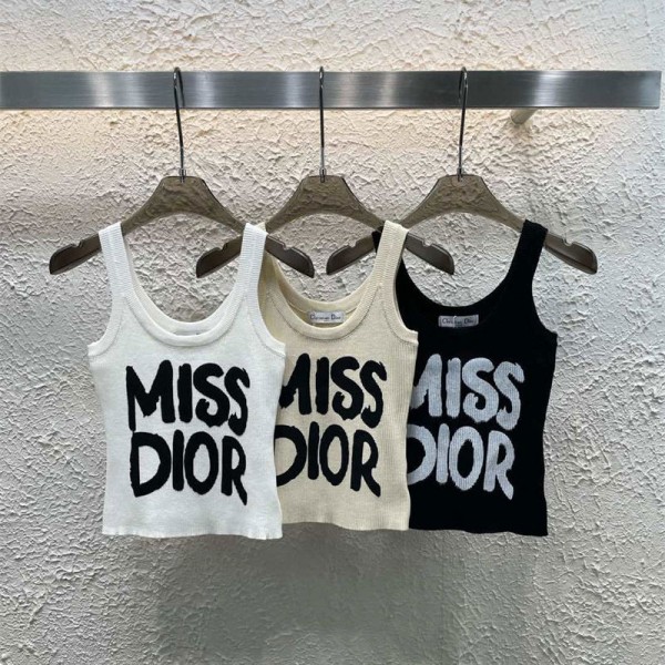 Dior ディオールブランドサマーニット タンクトップ キャミソール レデイース ノースリーブ トップス カットソー ホルターネック 清楚 可愛さ ins スタイリッシュ S - Lインナー アウター