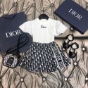ディオール子供服 セットアップ 夏 Dior 子供服 女の子 2点セット 半袖 Tシャツ ミニスカート モノグラム柄 可愛い おしゃれ 通学着 通園着 海遊び 普段着 90 - 160cm