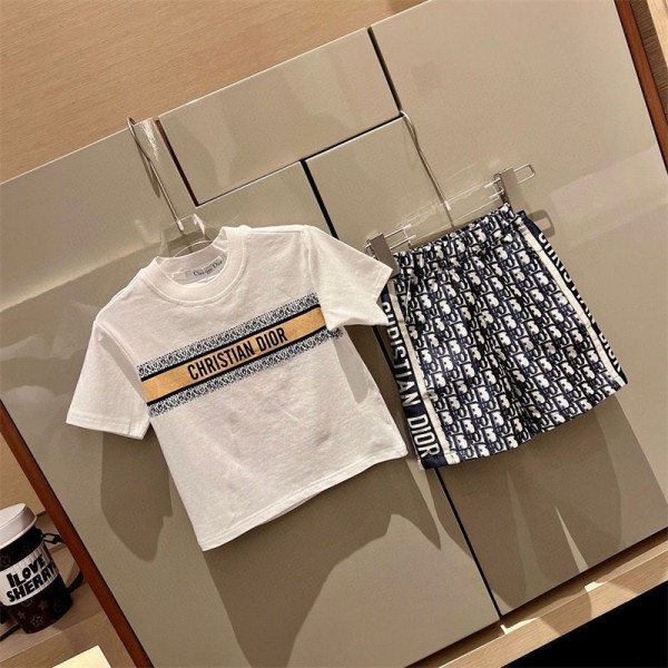 ディオールボーイズ 男の子 半袖Tシャツ Dior ショートパンツ ジャージ上下 セットアップ tシャツ 可愛い 短パン 上下セット 夏半袖Tシャツ ショートパンツ 90¬160cm