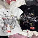 ディオールレディース サマーニット Dior 半袖 トップス 夏 ニット カットソー Uネック 薄手 接触冷感 リブ編み ストレッチ スリム きれいめ 黒 白 女性