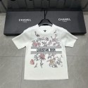 ディオールレディース サマーニット Dior 半袖 トップス 夏 ニット カットソー Uネック 薄手 接触冷感 リブ編み ストレッチ スリム きれいめ 黒 白 女性