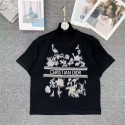 ディオールレディース サマーニット Dior 半袖 トップス 夏 ニット カットソー Uネック 薄手 接触冷感 リブ編み ストレッチ スリム きれいめ 黒 白 女性
