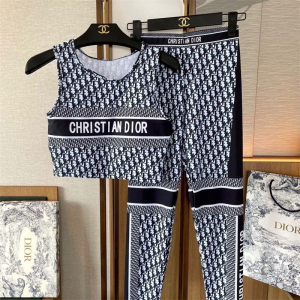 ディオール スポーツウェア レディース ブランドDior ヨガウェア 上下セット S - XL トレーニングウェア スポーツブラ スポーツブラジャー ヨガパンツ レギンス ハイウエスト