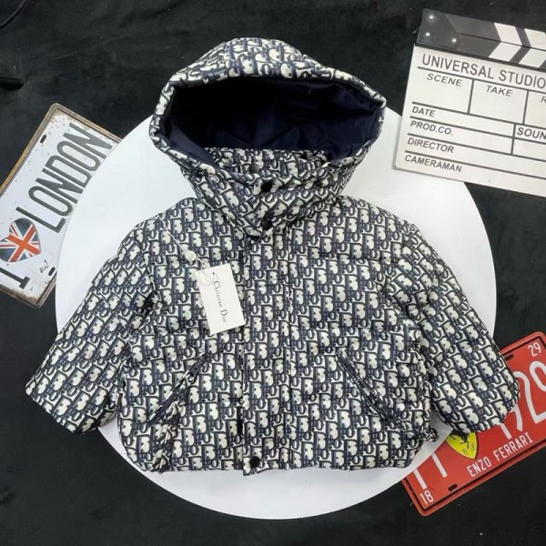 ディオールキッズ服 中綿ジャケット 男の子 コート Dior 女の子 中綿アウター キッズ ジュニア ボーイズ 裏綿 子供 冬秋 フード付きコート 上着 カジュアル 防風 軽量 コンパクト