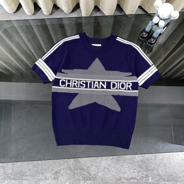 ブランドディオールサマーニット レディース Dior 半袖 ニット 春服 夏服 クルーネック ライトニット トップス カットソー 着痩せ 細見え シンプル 無地 きれいめ 40¬60kg以内 上品 大人 tシャツ 春 夏 