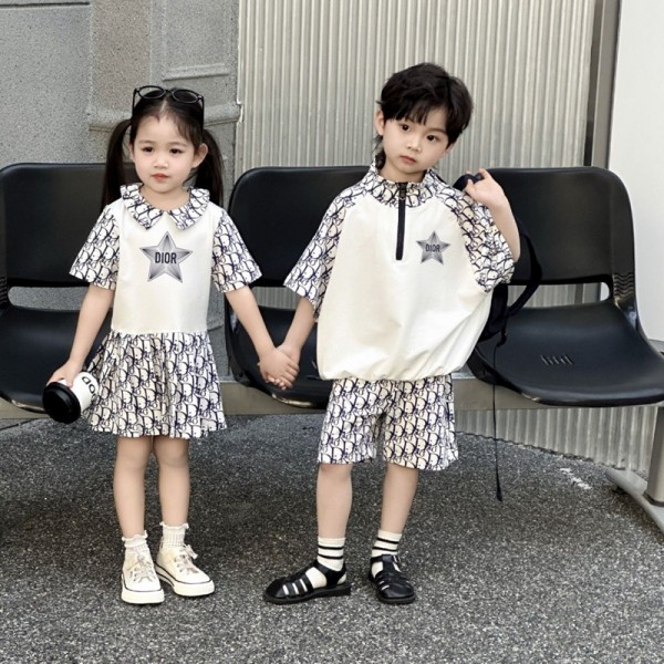 ディオール子供服 夏セットアップ ブランド Dior女の子ワンピース キッズジャージ ショートパンツ 半袖 tシャツ 上下セット 子供 女児 小学生 おしゃれ 韓国 ガールズ ズボン 短パン 通園 通学 ポロシャツ ２点セット 100-160cm カジュアル ベビー服 子ども服 夏