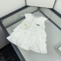 ハイブランド Dior ベビー服 半袖 ディオールキッズ夏服ワンピース 女の子 スカート 赤ちゃん お宮参り発表会 七五三バースデー贈り物フリル無地ホワイト白い 66¬100cm