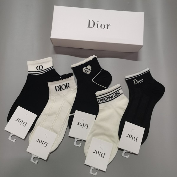 Dior ディオールハイブランド ソックス 綿製レディース向け 靴下 かわいいコットン 靴下 メンズ 通気性ブランドミドルソックス 高品質