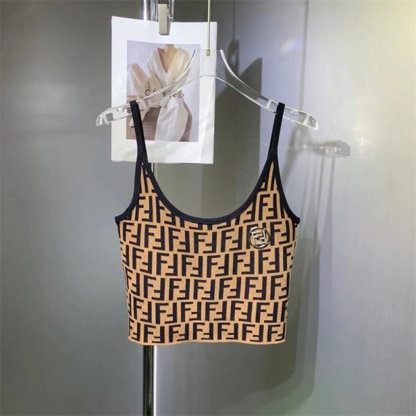 Fendi フェンディ ハイブランド タンクトップ レディース トップス ニット ノースリーブ ショート丈 へそ出し重ね着 夏 キャミソール Tシャツ 薄手 カットソー キャミソール 