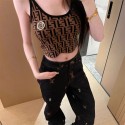 Fendi フェンディ ハイブランド タンクトップ レディース トップス ニット ノースリーブ ショート丈 へそ出し重ね着 夏 キャミソール Tシャツ 薄手 カットソー キャミソール 