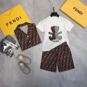 Fendi フェンディハイブランド子供服 夏服 男の子 半袖Ｔシャツ+ハーフパンツ2点 綿 ボーイズトップ+パンツ 上下セット 男児 普段着 キッズ カジュアル 部屋着 90 - 150cm
