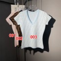フェンディニットTシャツ カットソー インナー Fendi ショート 半袖 レディース リブ Vネック 薄手 春夏 タイト シンプル  XS - L エレガント 韓国風 スリム 着痩せ