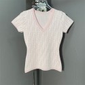 フェンディニットTシャツ カットソー インナー Fendi ショート 半袖 レディース リブ Vネック 薄手 春夏 タイト シンプル  XS - L エレガント 韓国風 スリム 着痩せ