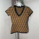 フェンディニットTシャツ カットソー インナー Fendi ショート 半袖 レディース リブ Vネック 薄手 春夏 タイト シンプル  XS - L エレガント 韓国風 スリム 着痩せ