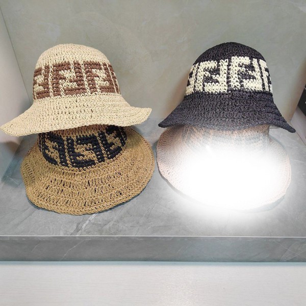 フェンディ麦わら帽子 かぎ針編み帽子 Fendi バケットハット Uvカット サンバイザー ビーチハット バイザー 折りたたみ 夏 日よけ帽子 レディース 女性 カーキ