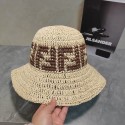フェンディ麦わら帽子 かぎ針編み帽子 Fendi バケットハット Uvカット サンバイザー ビーチハット バイザー 折りたたみ 夏 日よけ帽子 レディース 女性 カーキ