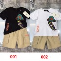 Fendi フェンディブランドフェンディ子供服 女の子 セットアップ 夏 fendi 半袖 ガールズ Tシャツ  90-160cm ショートパンツ 上下セット キッズ 夏服 子供 ジャージ 上下セット 女の子 普段着 カジュアル 韓国 お洒落 女の子 半袖スウェット セットアップ 通園 通学