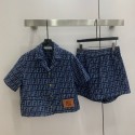 ブランドフェンディデニムジャージ レディース 上下セット Fendi デニムセットアップ メンズ 半袖 上下セット デニムシャツ シャツ ショートパンツ カジュアル 韓国 おしゃれ 通学 通勤 S-L 