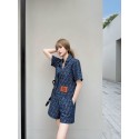 ブランドフェンディデニムジャージ レディース 上下セット Fendi デニムセットアップ メンズ 半袖 上下セット デニムシャツ シャツ ショートパンツ カジュアル 韓国 おしゃれ 通学 通勤 S-L 