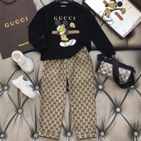 gucci グッチ 子供服 2点セット パーカー パンツ 潮流 裏起毛 秋冬 普段着 人気