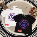 GG ハイブランド子供Tシャツ スクリプトロゴ キッズ 半袖 丸首トップス 綿100% クールネック ラバープリント ショートスリーブTシャツ ベーシック90- 160cm