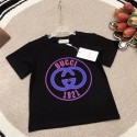 GG ハイブランド子供Tシャツ スクリプトロゴ キッズ 半袖 丸首トップス 綿100% クールネック ラバープリント ショートスリーブTシャツ ベーシック90- 160cm
